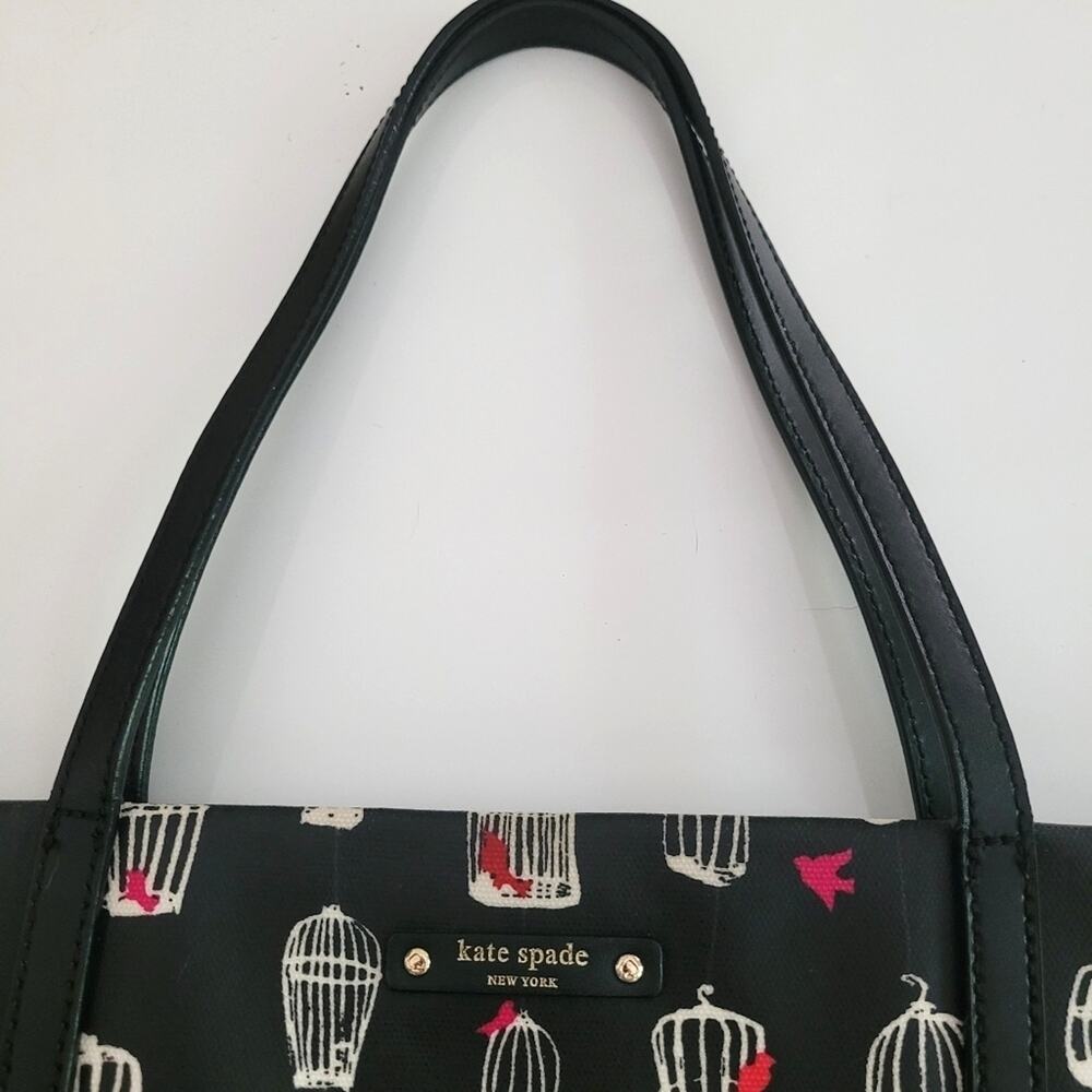 Kate Spade Jade Drive Bon Birdcage Tote Bag Novelty Print Black White Kitschy - Picture 4 of 13